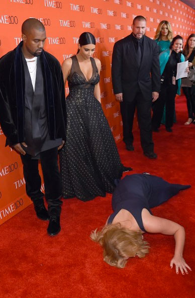 Amy Schumer Collapses in Front of Kanye West and Kim Kardashian See the Pics!